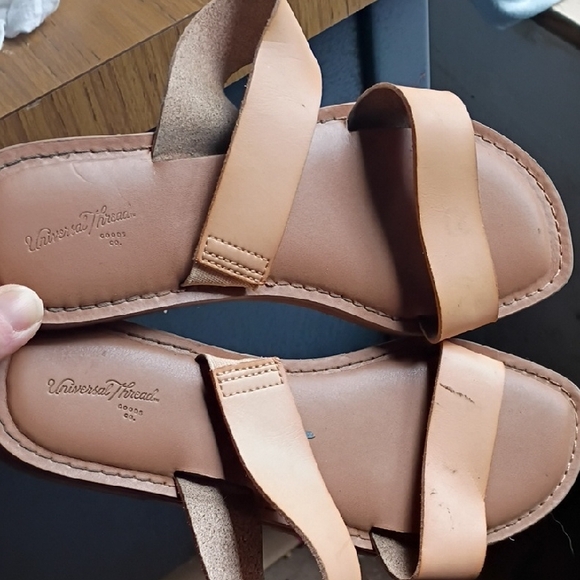 Universal Thread Shoes - Universal Thread Neutral Tan Leather Double-Band Slide Sandals